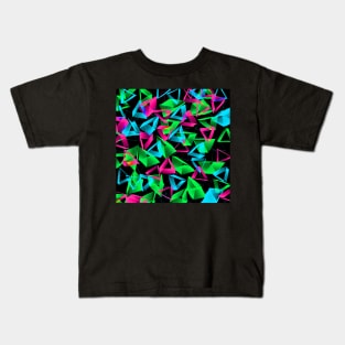 3D Green Pink Blue Triangles on Black Abstract Kids T-Shirt